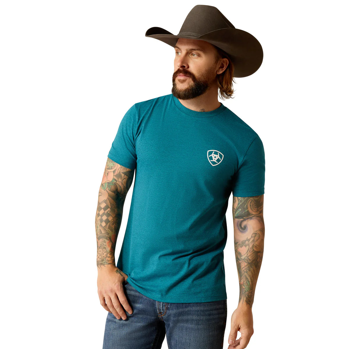 Ariat Mens Stacks S/S Tee - Cyan Black Heather - 10052036