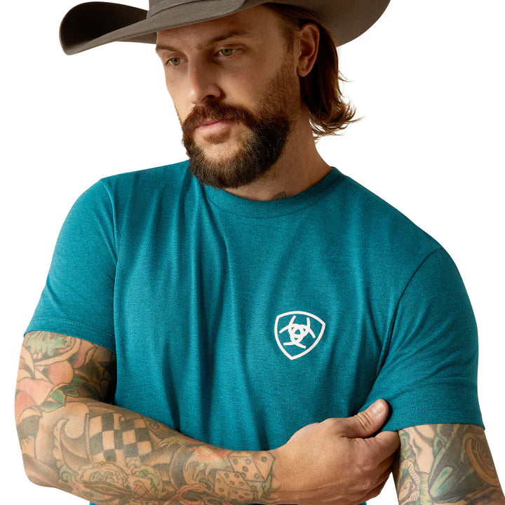 Ariat Mens Stacks S/S Tee - Cyan Black Heather - 10052036