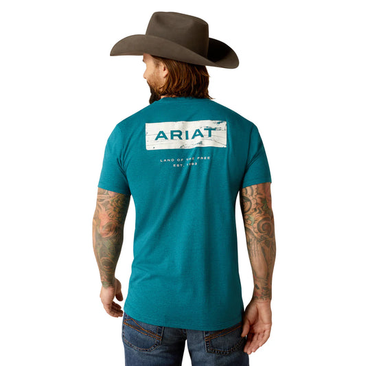 Ariat Mens Stacks S/S Tee - Cyan Black Heather - 10052036