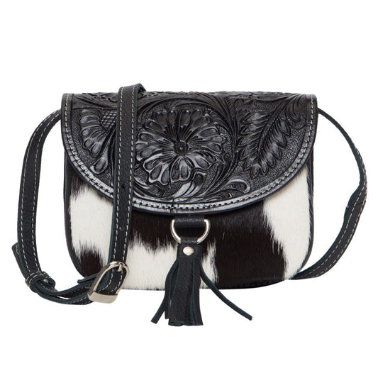 The Design Edge Ladies Tooling Leather Cowhide Small Bag - Black & White - AB17