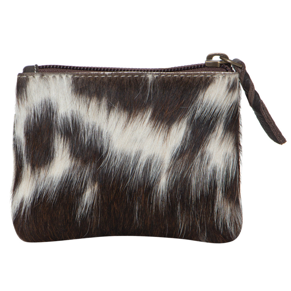 The Design Edge Tooling Leather Cowhide Zip Purse - Brown and White Hairon - AC46