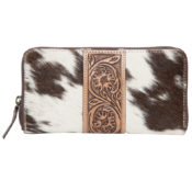 The Design Edge Salta Brown and White Tooling Leather Cowhide Zippered Wallet - AW21