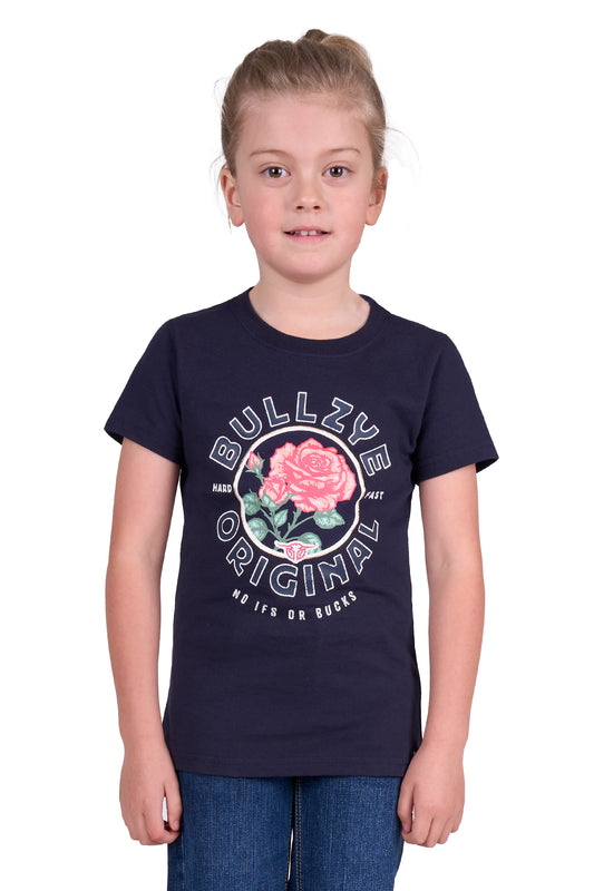 Bullzye Girls Rose S/S Tee - Navy - B4S5503415