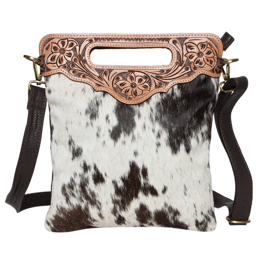 The Design Edge Leather Sling Cowhide Bag - Brown and White - AB04 (without fringe)