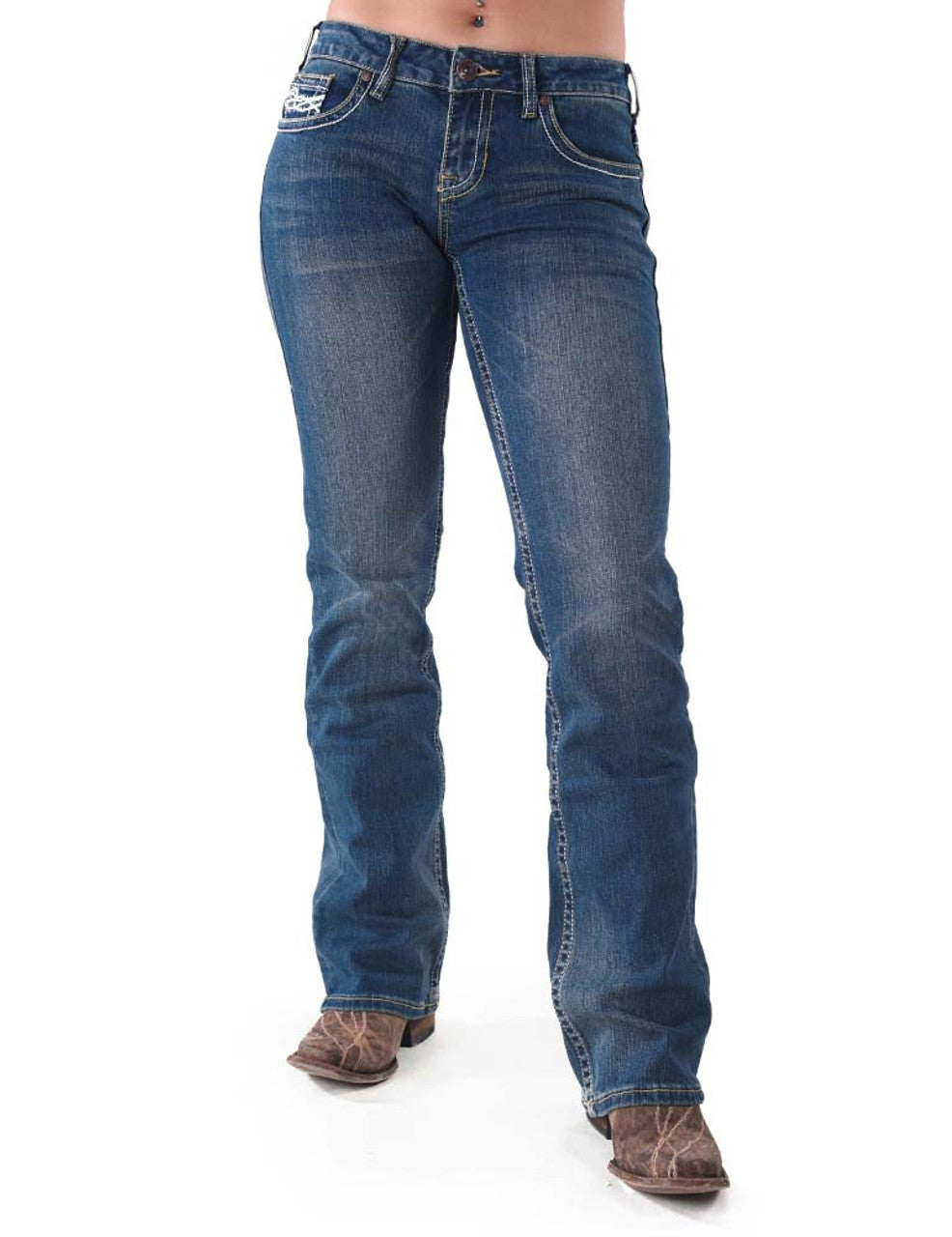 Cowgirl Tuff Ladies Don't Fence Me In - Medium Wash Jeans