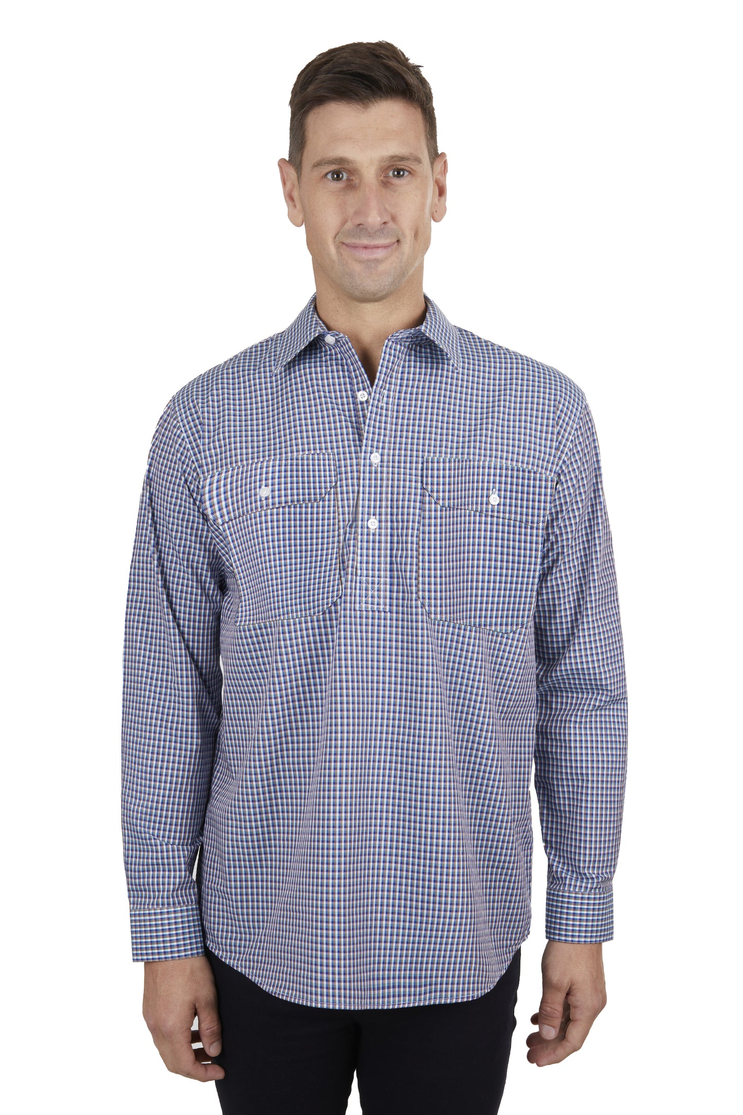 Hard Slog Mens Bobbie Half Placket L/S Shirt - Navy/Tan - H4S1101052