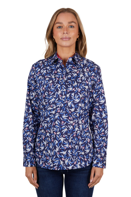 Hard Slog Ladies Mindy Half Placket L/S Shirt - Navy - H4S2101044