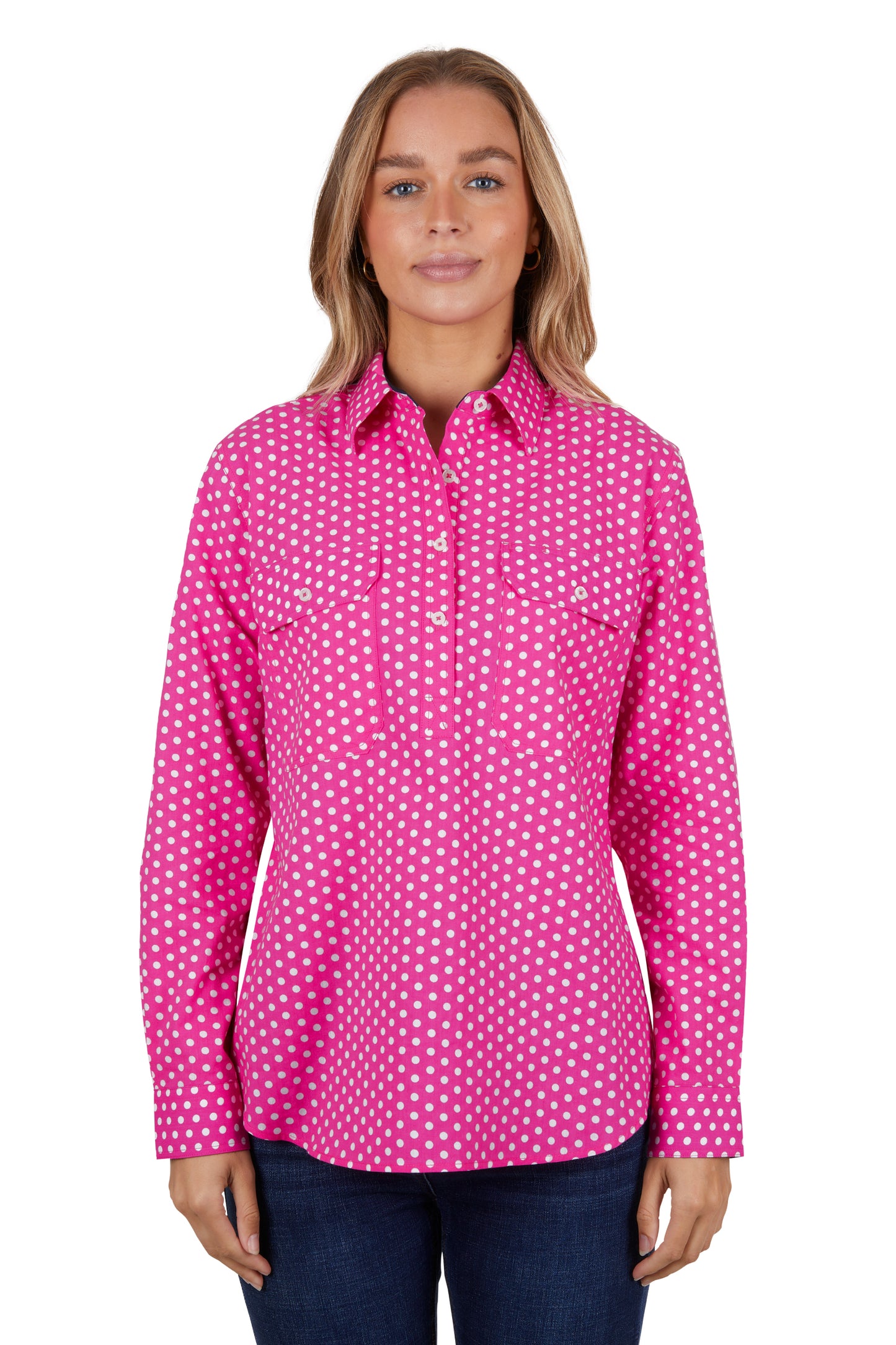 Hard Slog Ladies Kelly Half Placket L/S Shirt - Pink - H4S2101045