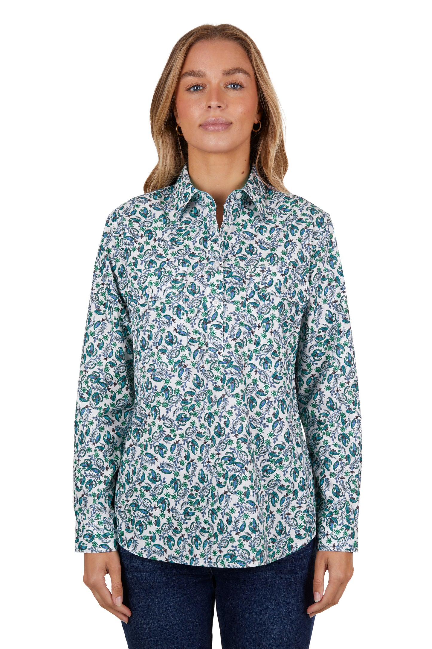 Hard Slog Ladies Thalia Half Placket L/S Shirt - Blue - H4S2101046