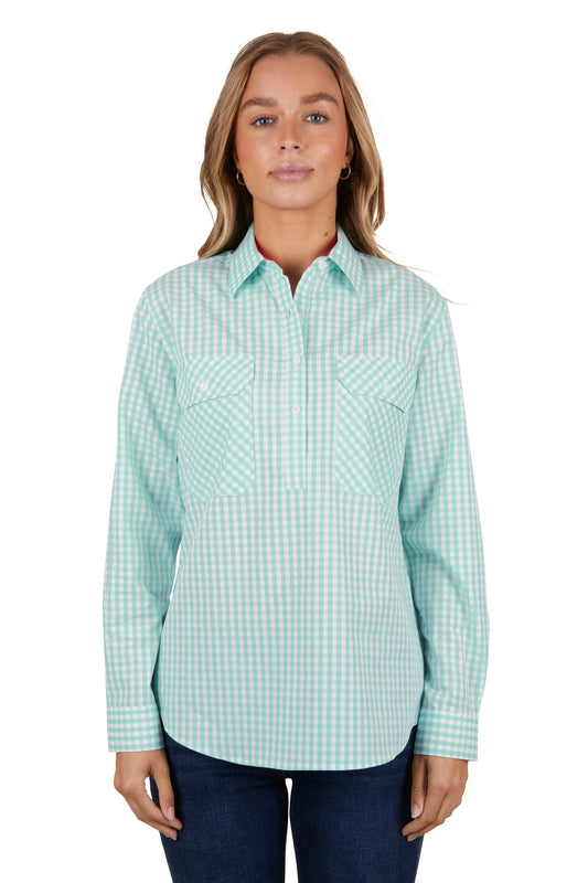 Hard Slog Ladies Lize Half Placket L/S Shirt - Teal - H4S2101057