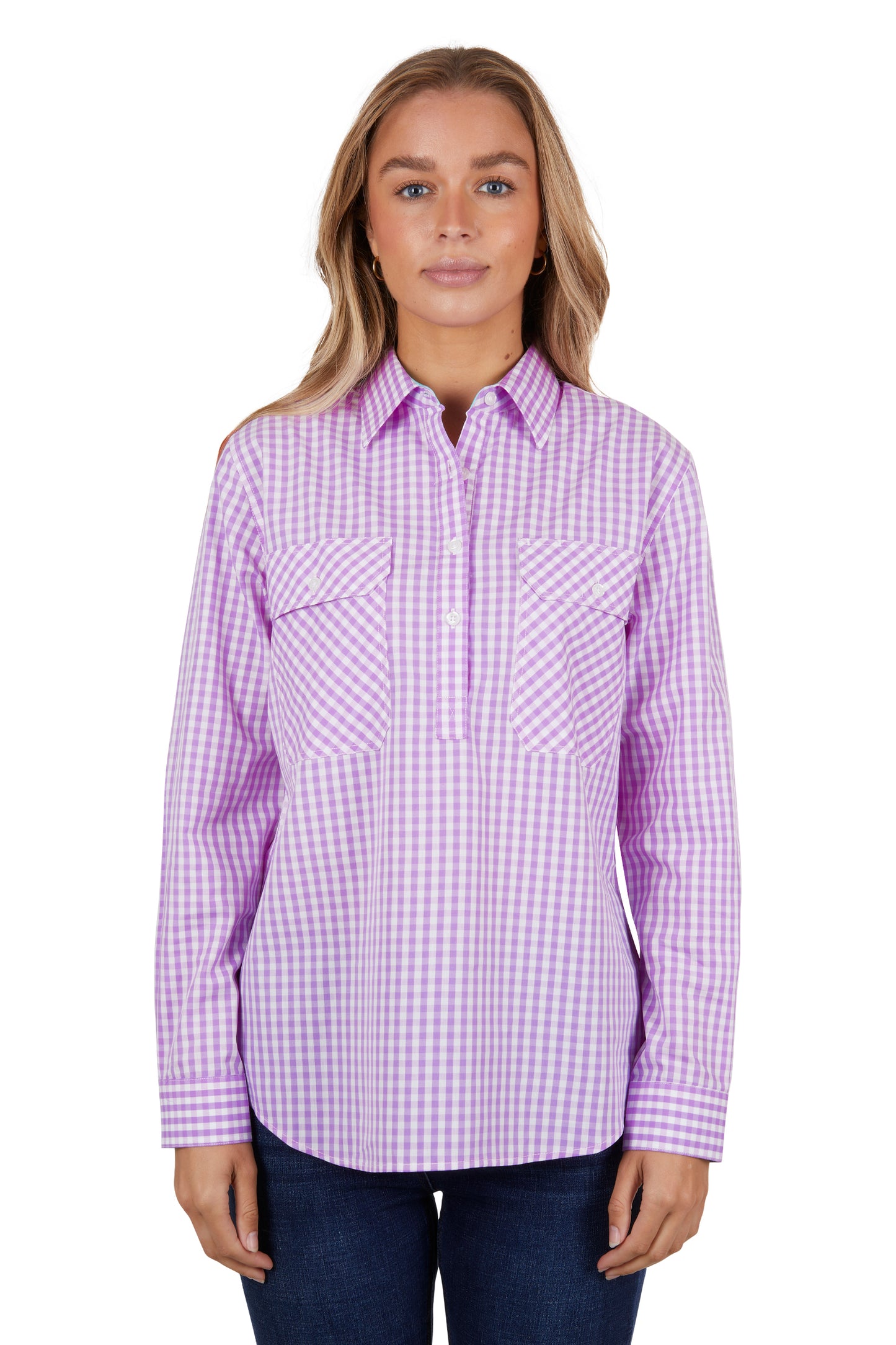 Hard Slog Ladies Ayla Half Placket L/S Shirt - Lavender - H4S2101058