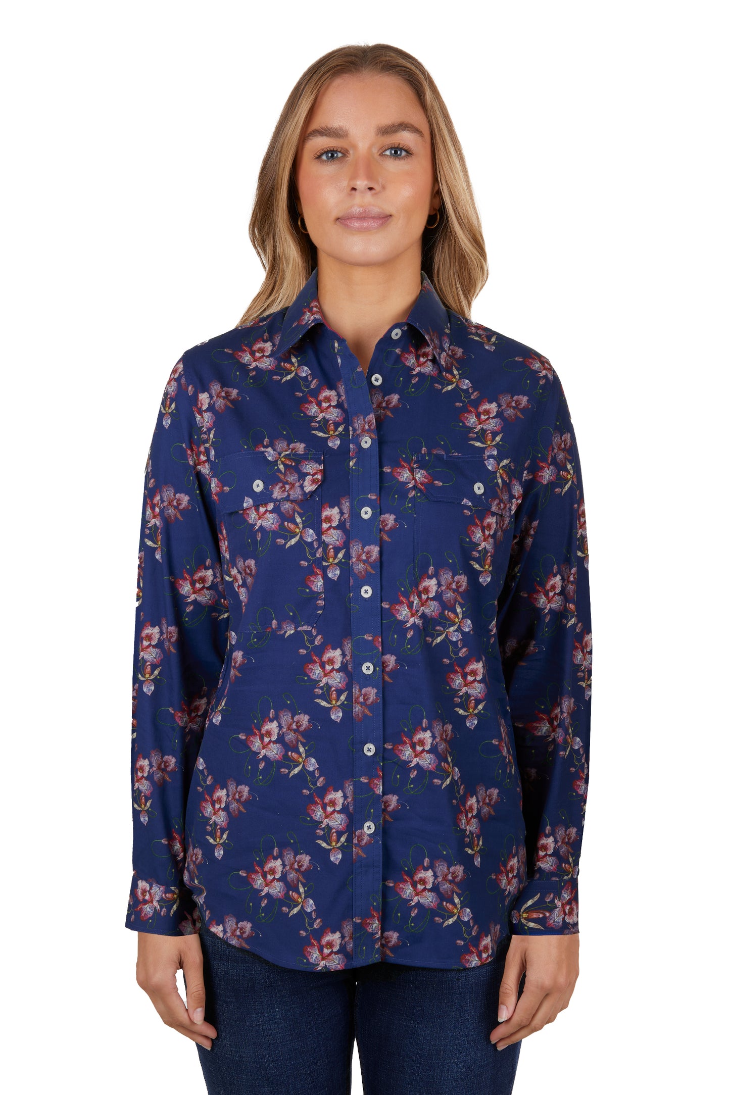 Hard Slog Ladies Belle Full Placket L/S Shirt - Navy - H4S2149042