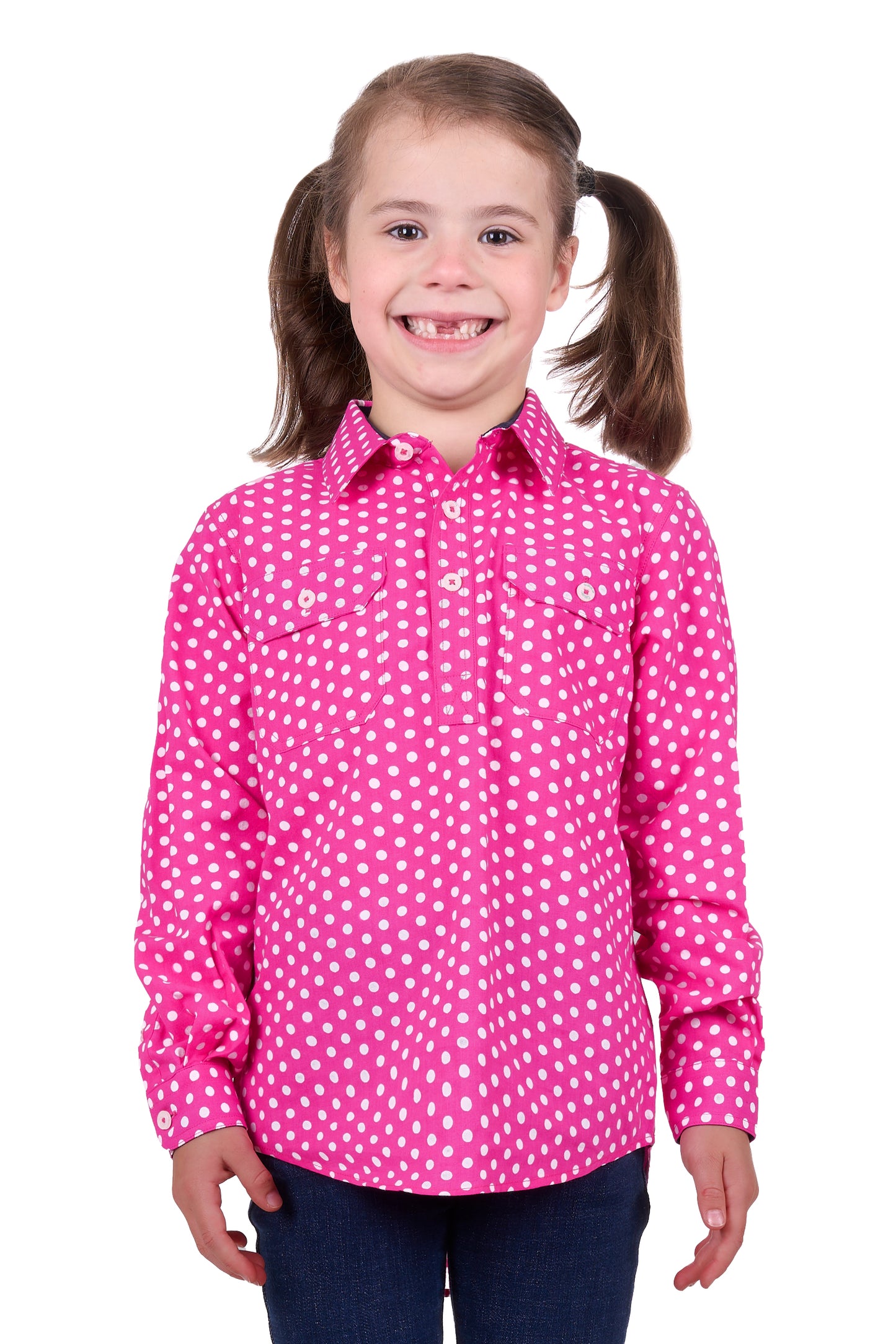 Hard Slog Kids Kelly Half Placket L/S Shirt - Pink - H4S7101045