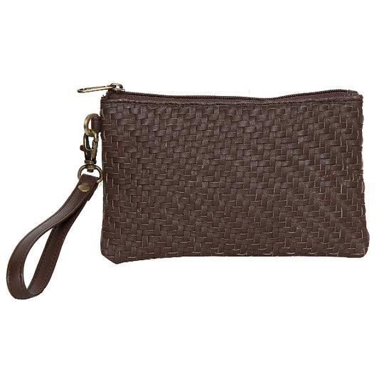 The Design Edge Hand Woven Chocolate Thick Weave Leather Small Clutch - Toronto W 69992W - Chocolate