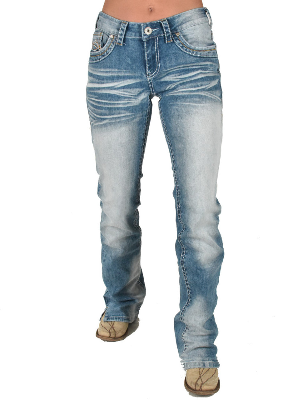 Cowgirl Tuff Ladies Jeans - Mid Rise - Faded DFMI