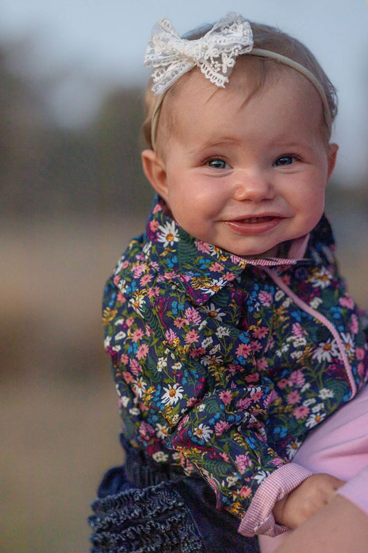 Little Windmill Maeve Flower Garden Long Sleeved Romper