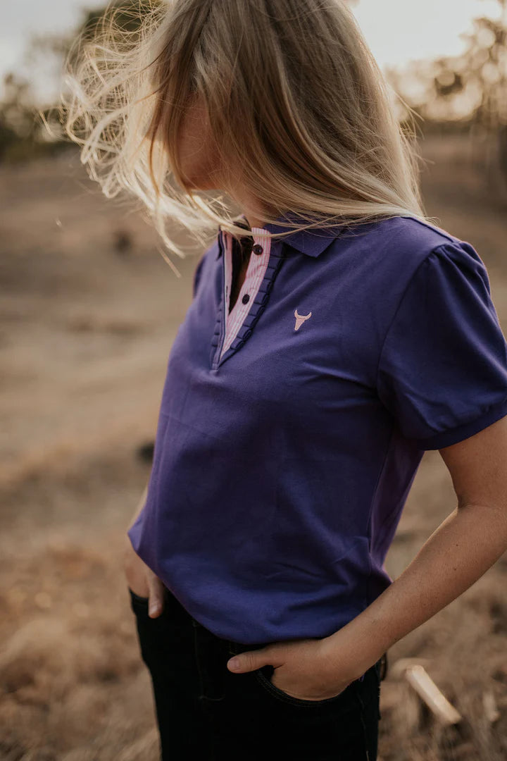 WC Jodi Miss Purple Relaxed Fitted Polo with Band Collar