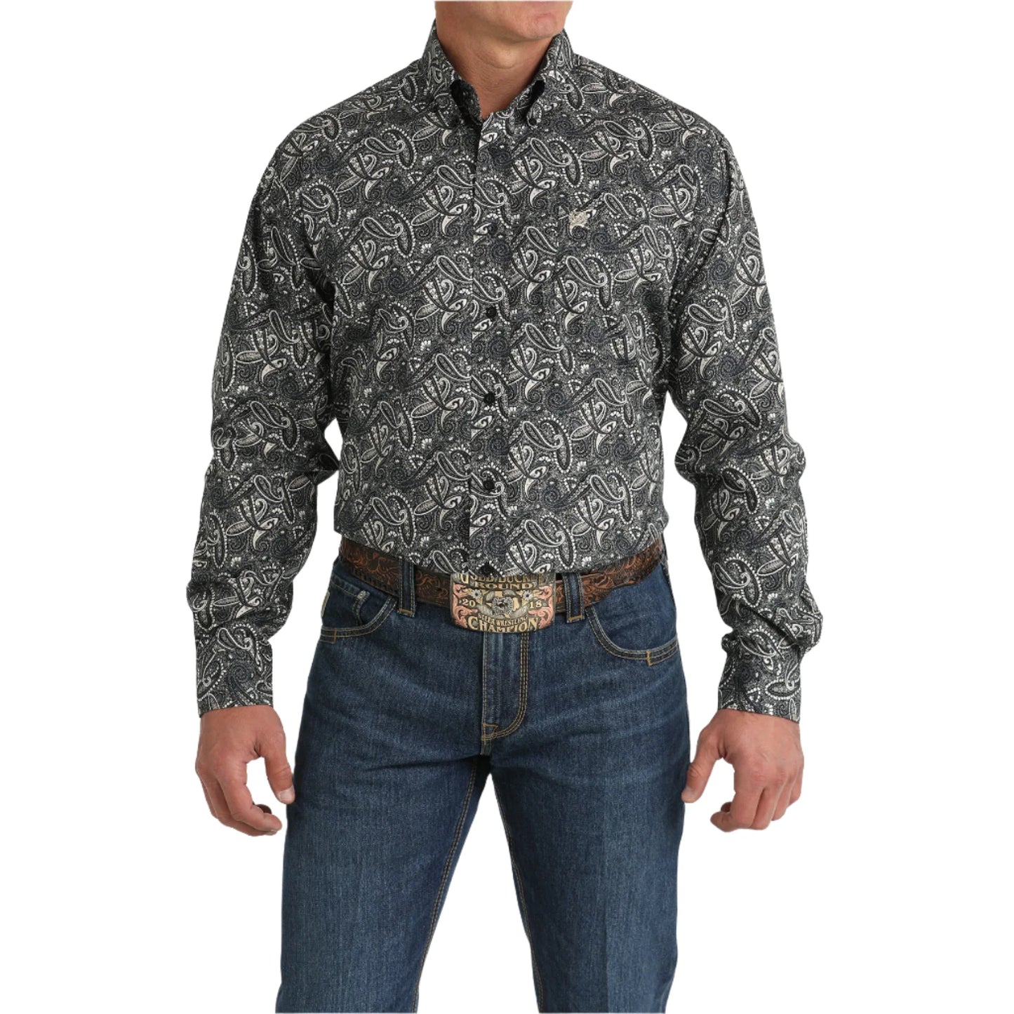 Cinch Mens Classic Paisley Print L/S  Button Down Shirt - Black - MTW1105791