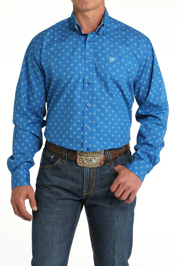 Cinch Mens Classic Print L/S  Button Down Shirt - Royal Blue - MTW1105796