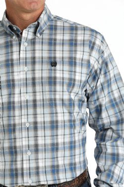 Cinch Mens Classic Fit Plaid L/S  Button Down Shirt - Blue/White - MTW1105797