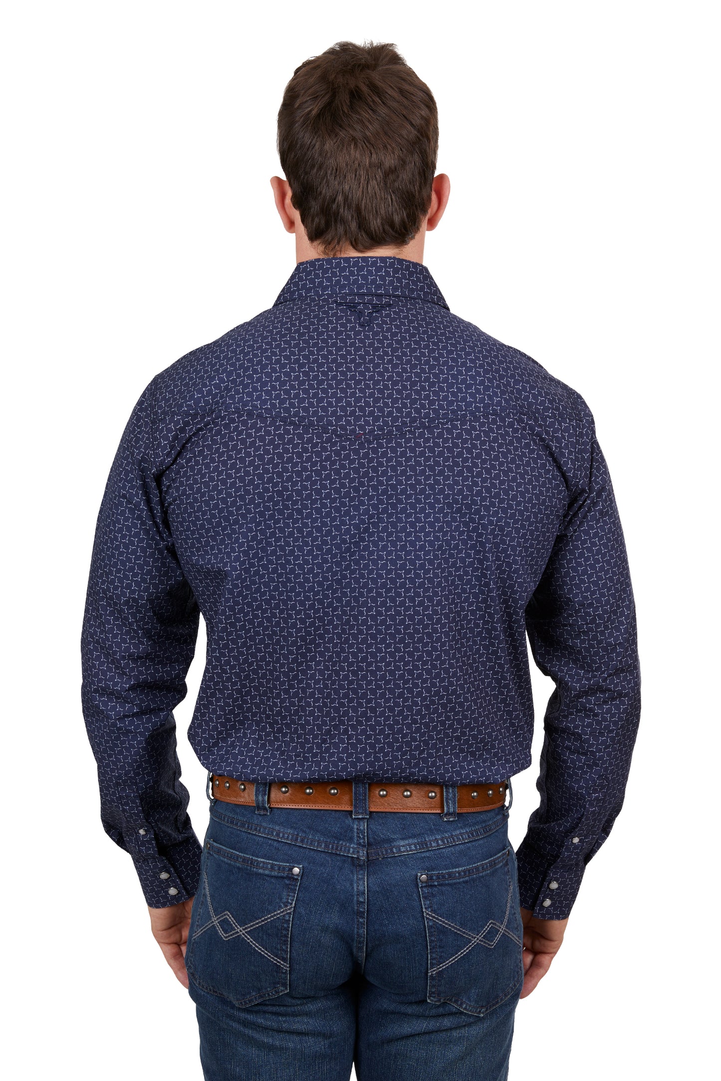 Pure Western Mens Jett Print Western L/S Shirt - Navy/White - P4S1100951