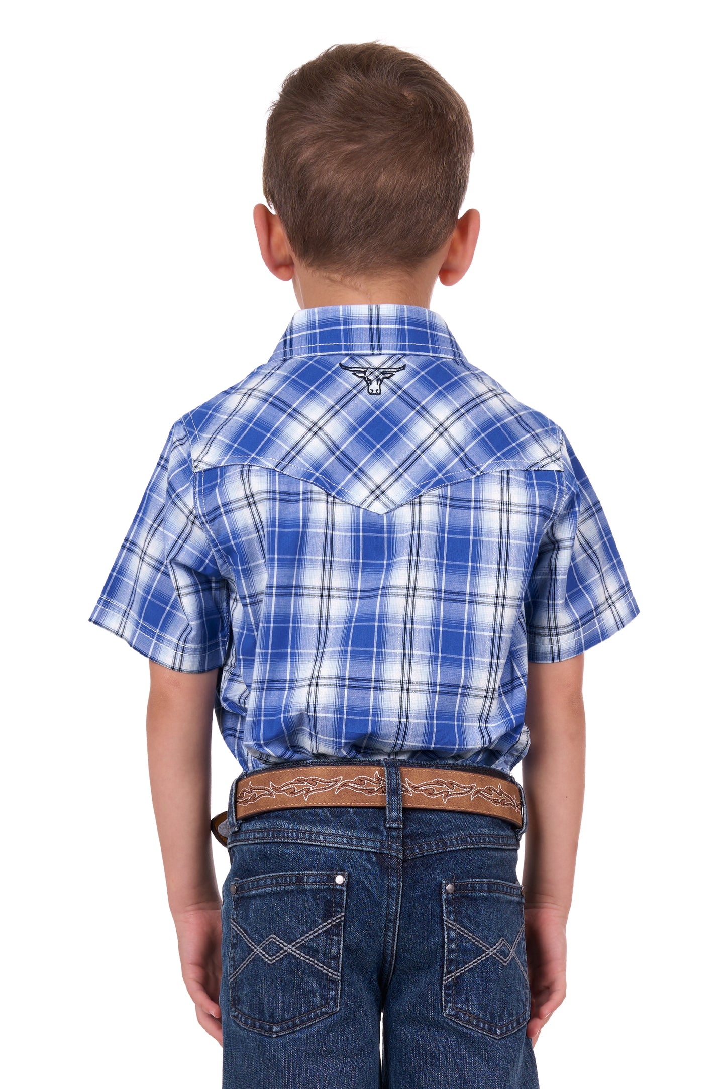 Pure Western Boys Mark Check Western S/S Shirt - Royal - P4S3103958