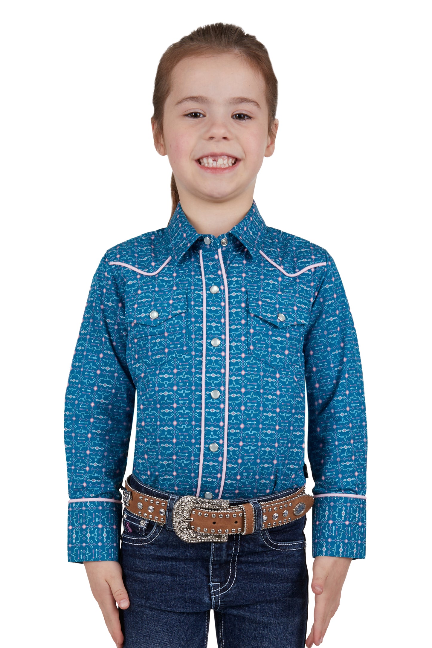 Pure Western Girls Tomeka Print Western L/S Shirt - Blue - P4W5127905