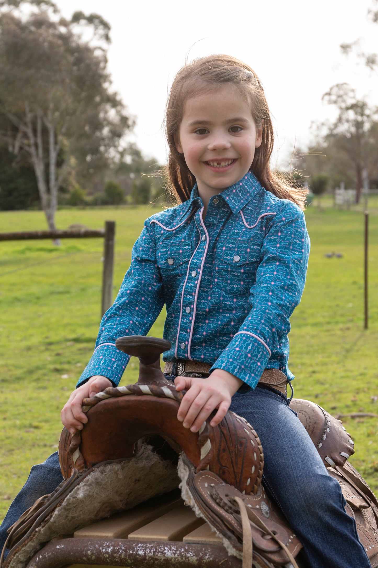 Pure Western Girls Tomeka Print Western L/S Shirt - Blue - P4W5127905