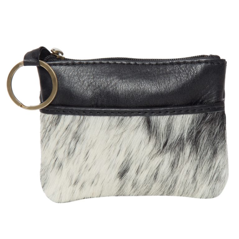 The Design Edge Peru Card and Change Cowhide Purse with Keyring - Black and White