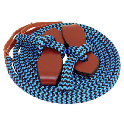 Toowoomba Saddlery Pro Series Reins with Slobber Straps - Blue/Black - REINTSPROSS05