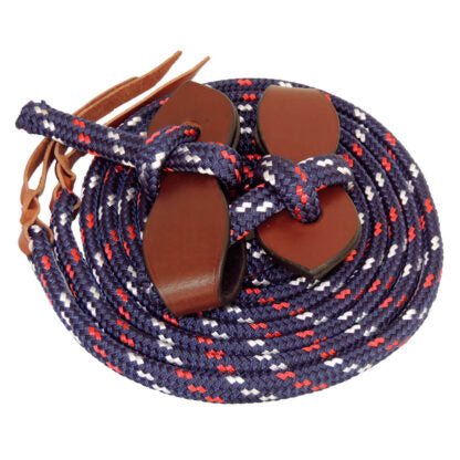 Toowoomba Saddlery Pro Series Reins with Slobber Straps - Navy/Red/White - REINTSPROSS06