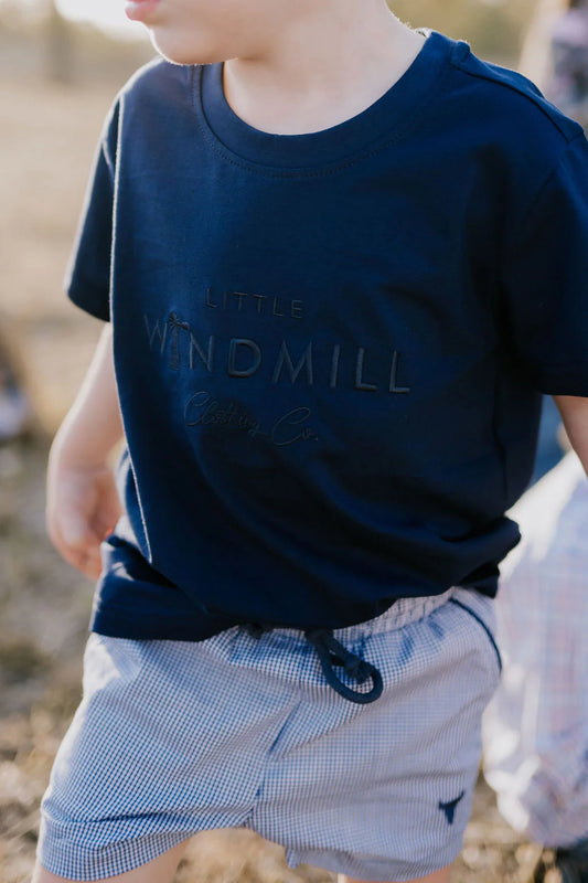 Little Windmill Kids Embroidered Tee - Storm/Navy