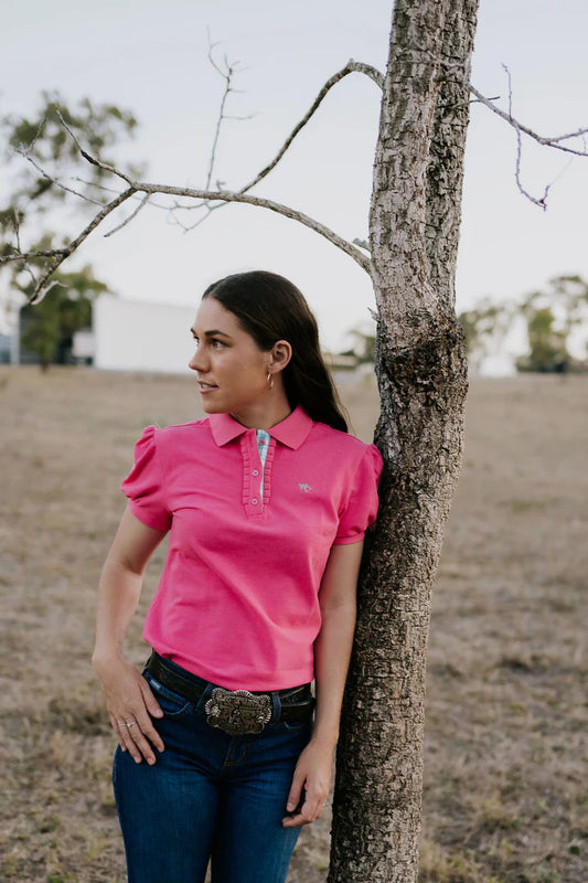 WC Bree Miss Pink Relaxed Fitted Polo with Band Collar