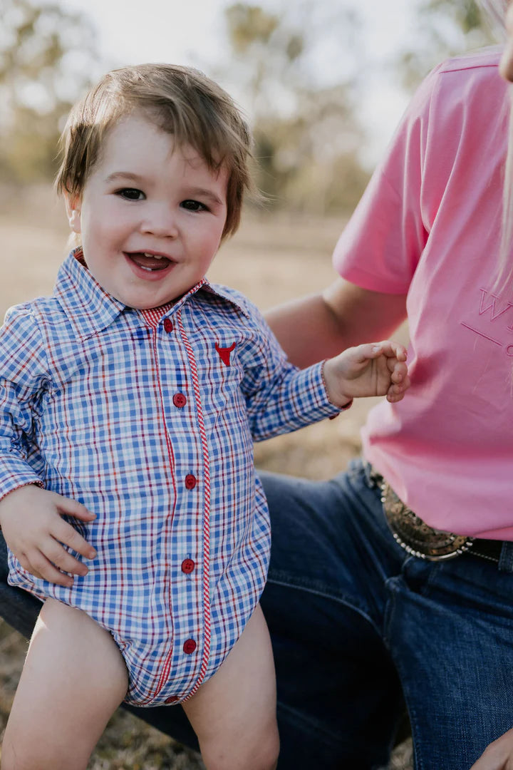 Little Windmill Harvey Baby L/S Romper - Red/Blue Gingham