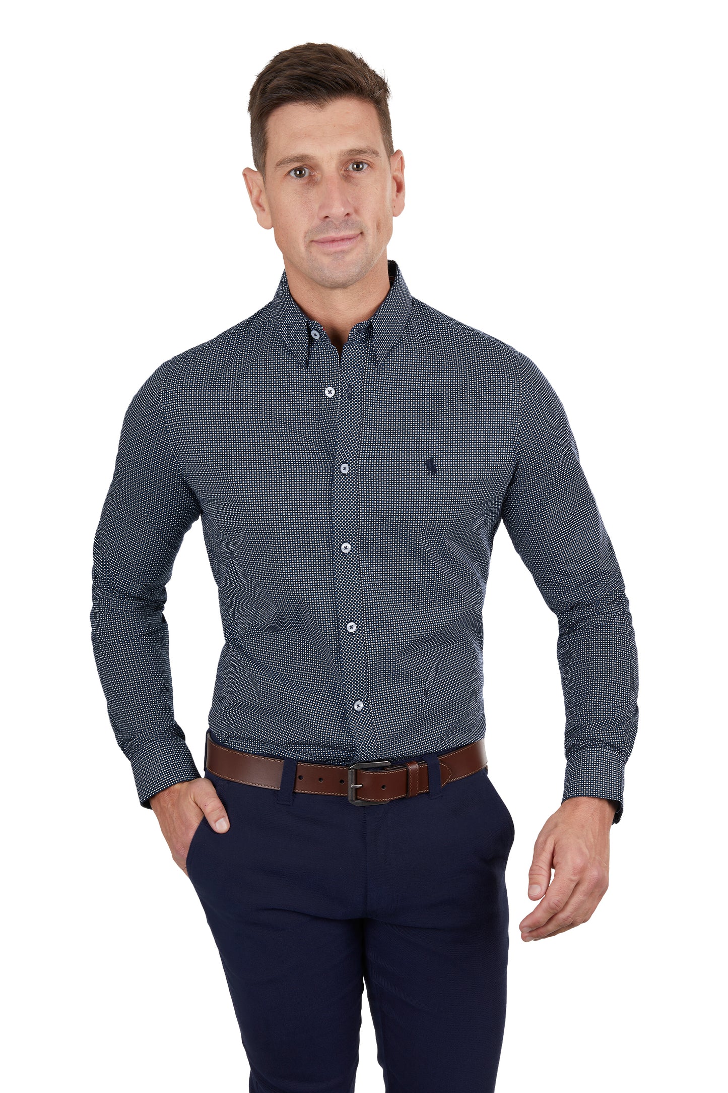 Thomas Cook Mens Cade Tailored L/S Shirt - Navy/Blue - T4S1122047