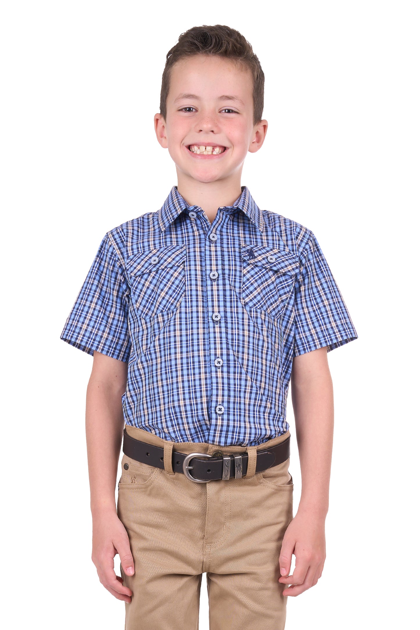 Thomas Cook Boys Gus Check 2-Pocket S/S Shirt - Navy/Tan - T4S3142041