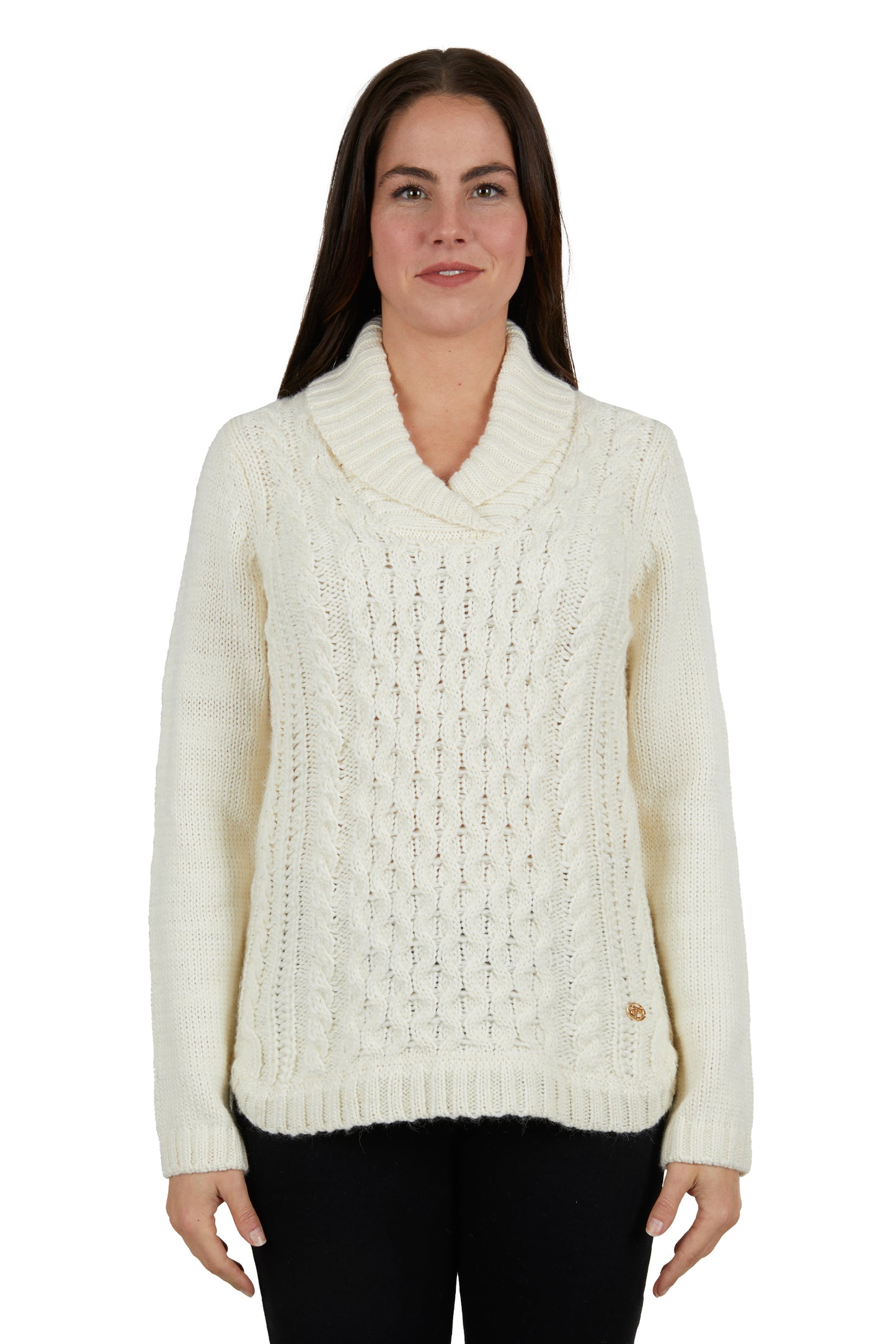 Thomas Cook Ladies Ava Wool Curved Hem Cable Knit Jumper - Winter White - T4W2554073