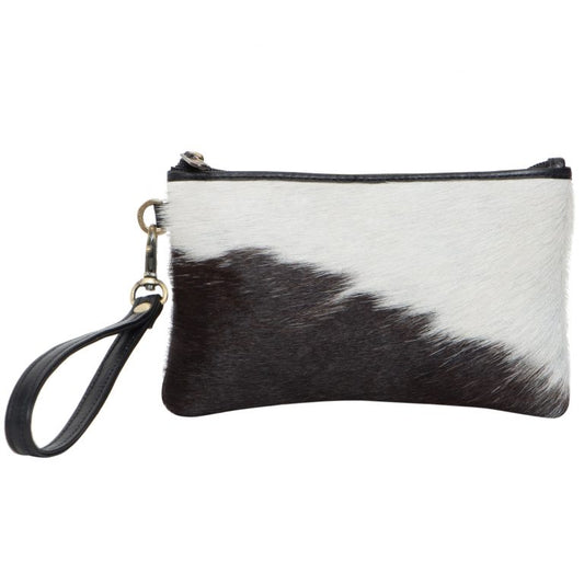 The Design Edge Toronto Black and White Hairon and Black Leather Small Clutch - 69992