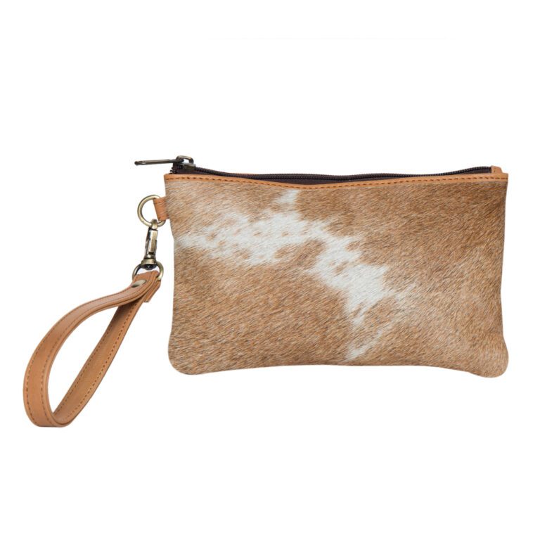 The Design Edge Toronto Tan and White Hairon and Tan Leather Small Clutch - Toronto 69992