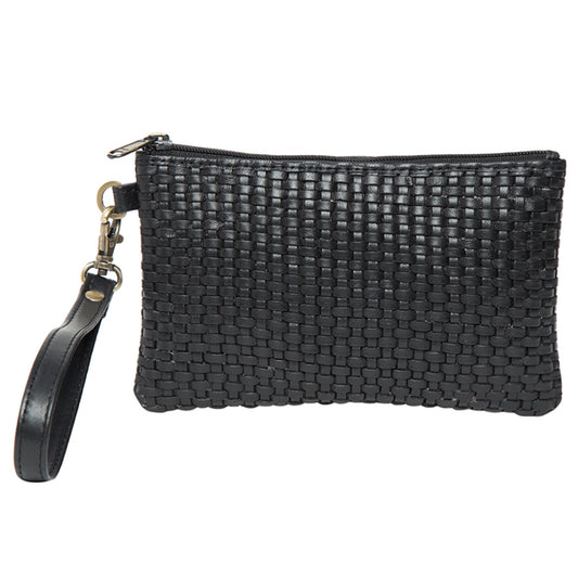 The Design Edge Hand Woven Black Leather Slim Weave Small Clutch - Toronto W 69992W - Black