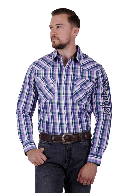 Wrangler Mens Anthony LS Shirt - Blue/Multi - X3S1111973