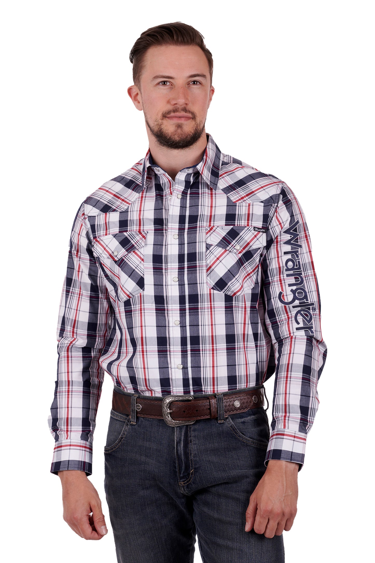 Wrangler Mens Hume L/S Shirt - Navy/Red - X3S1111975