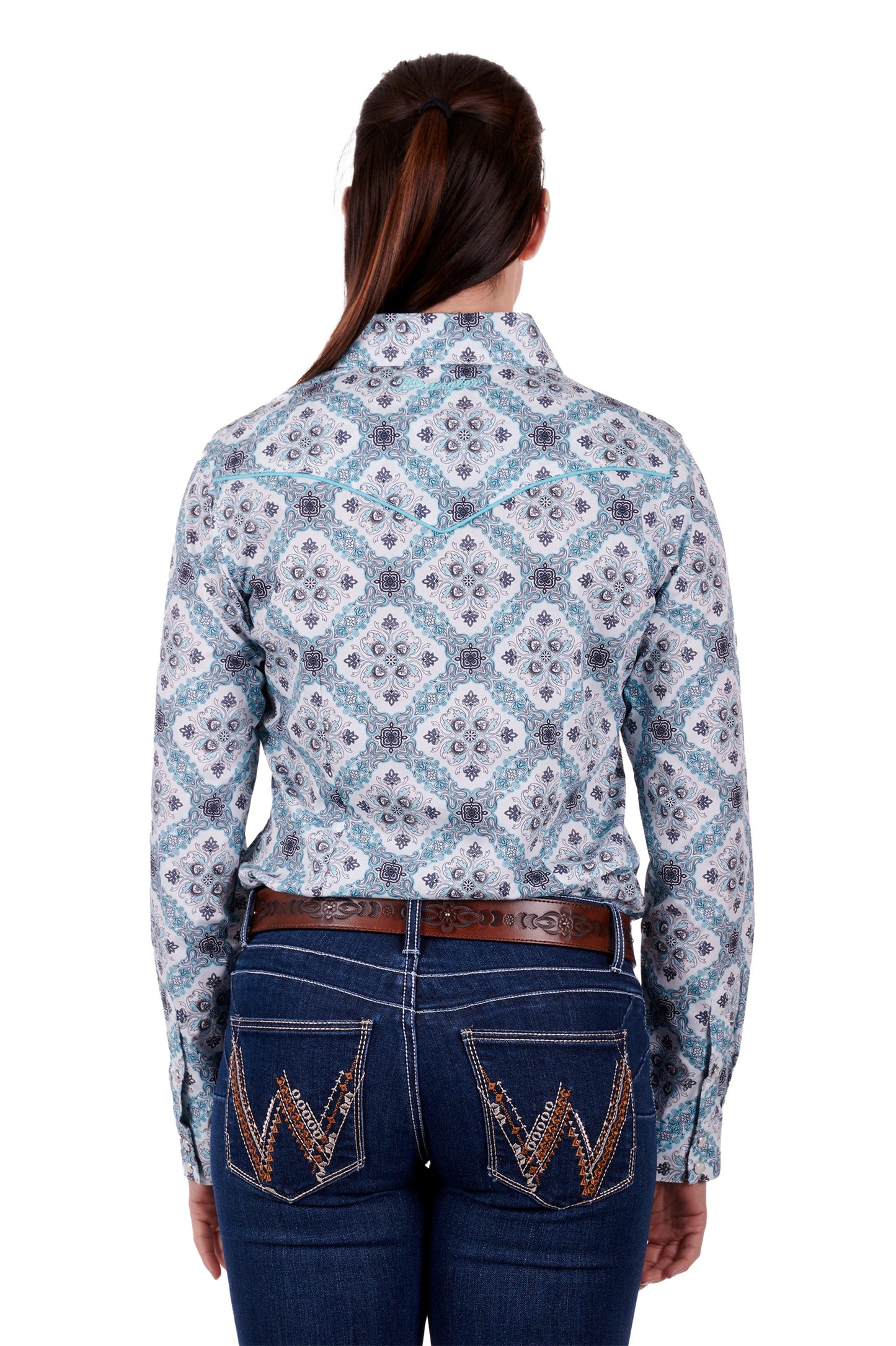 Wrangler Ladies Neda L/S Shirt - Aqua/Multi - X3S2137661