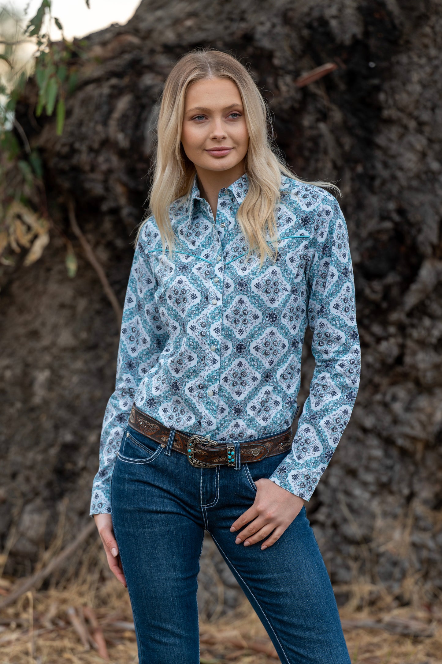 Wrangler Ladies Neda L/S Shirt - Aqua/Multi - X3S2137661