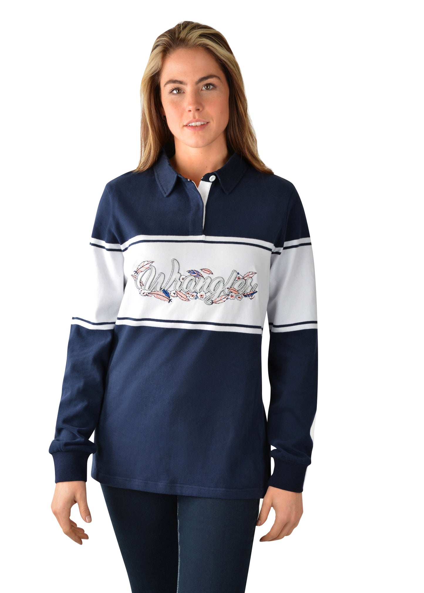 Wrangler USA Ladies Feather Rugby - Navy/White - X3W2577944 - ON SALE