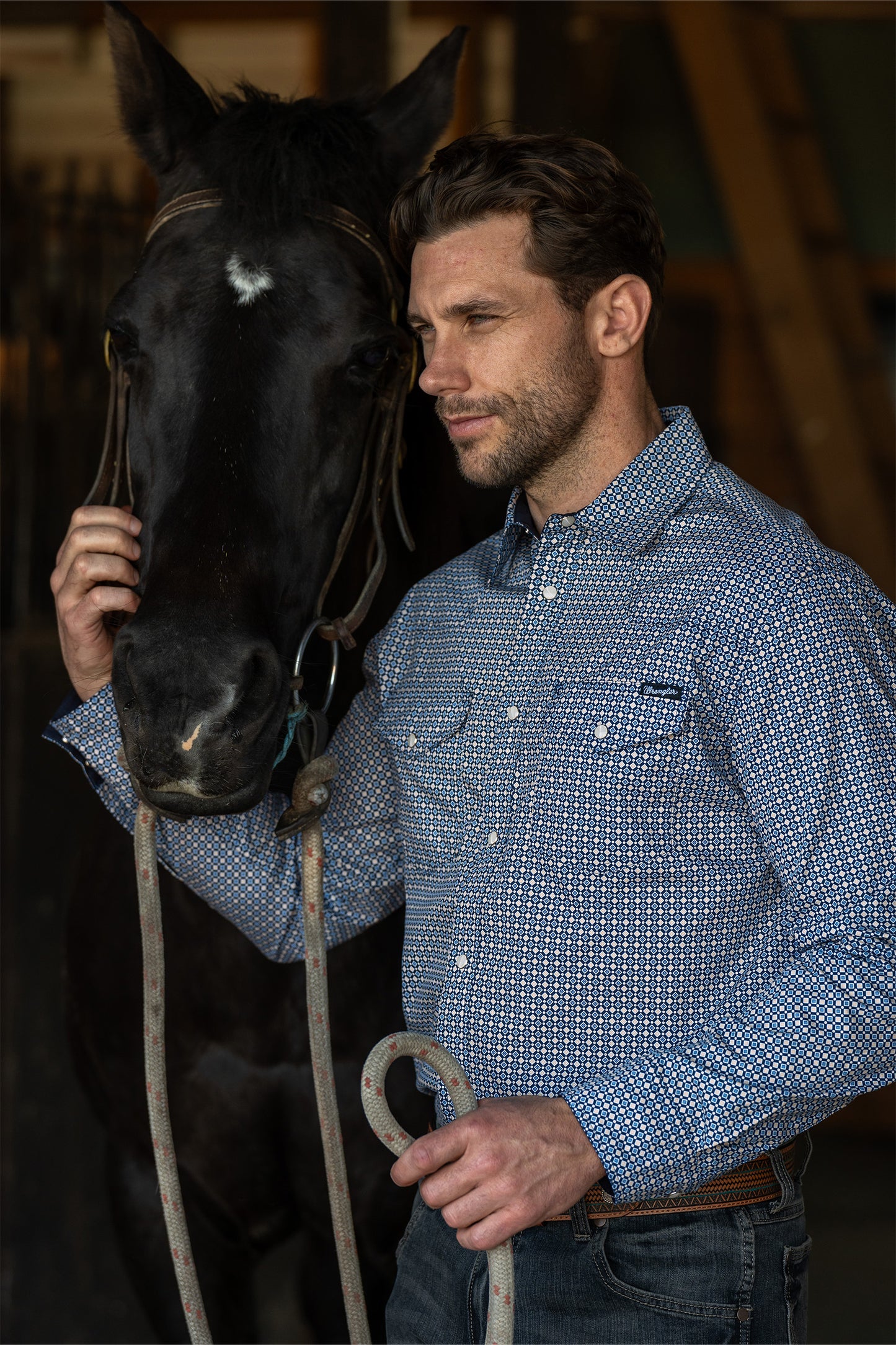 Wrangler Mens Dino Long Sleeve Shirt - Navy/Royal - X4W1111007