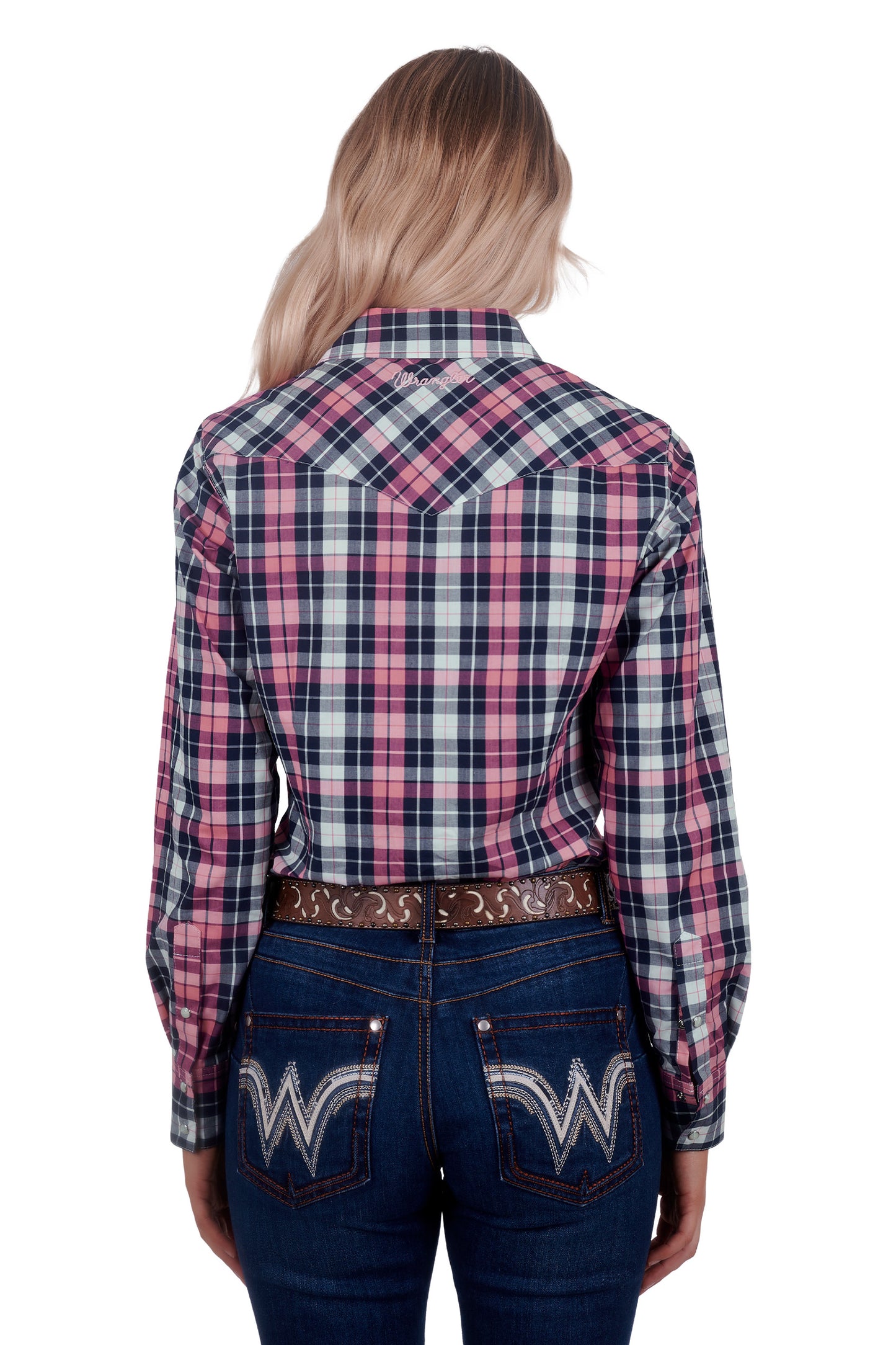 Wrangler Ladies Greta L/S Western Check Shirt - Pink/Navy - X4W2127052 - ON SALE