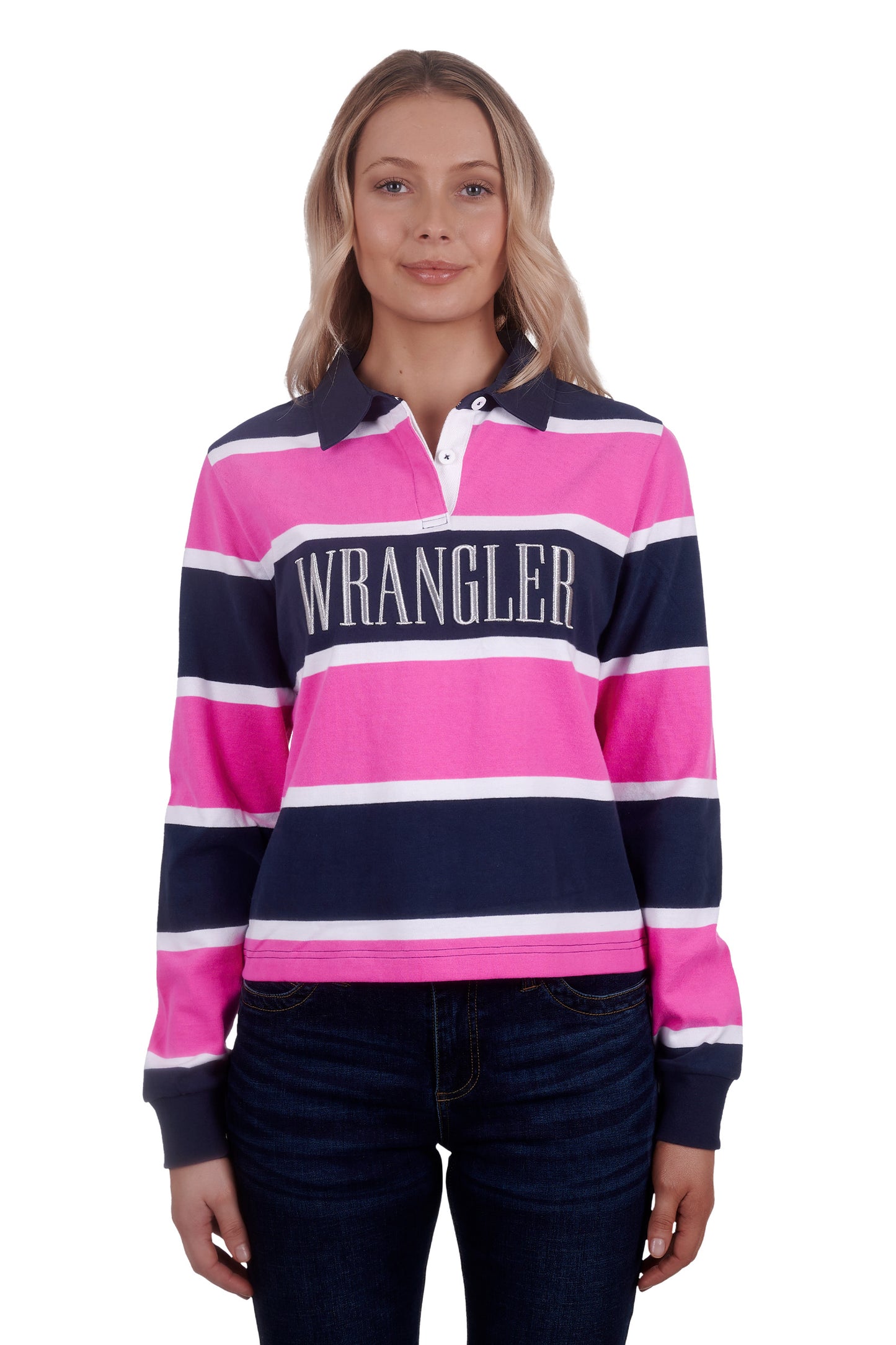 Wrangler Ladies Hattie Fashion Stripe Rugby - Navy/Pink - X4W2577074 - ON SALE