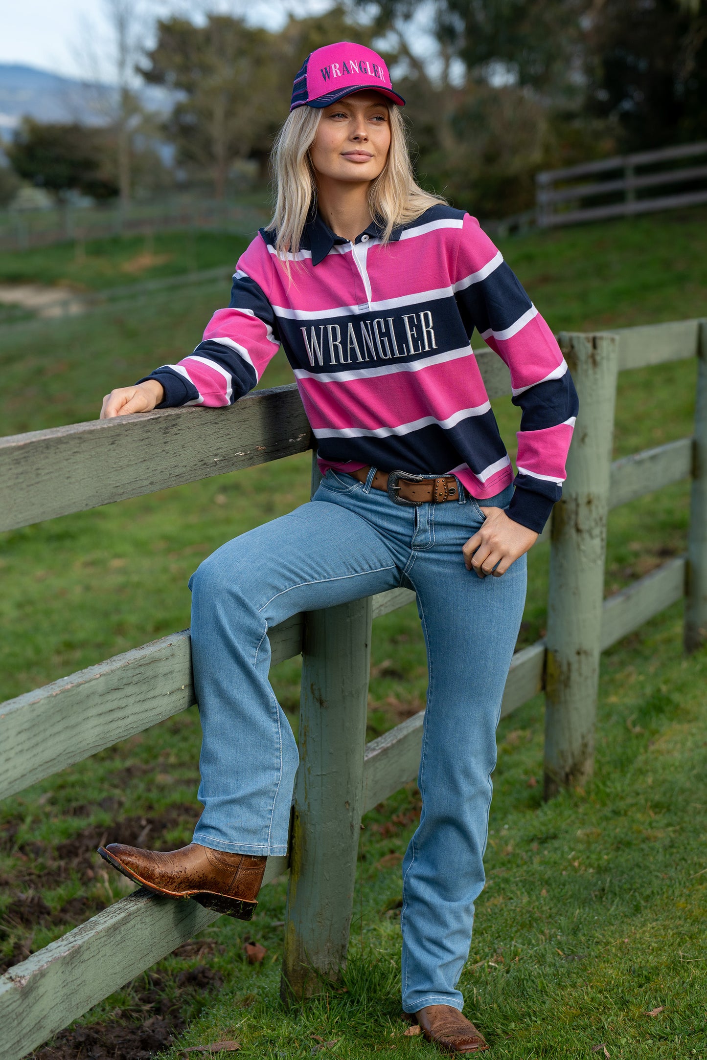 Wrangler Ladies Hattie Fashion Stripe Rugby - Navy/Pink - X4W2577074 - ON SALE