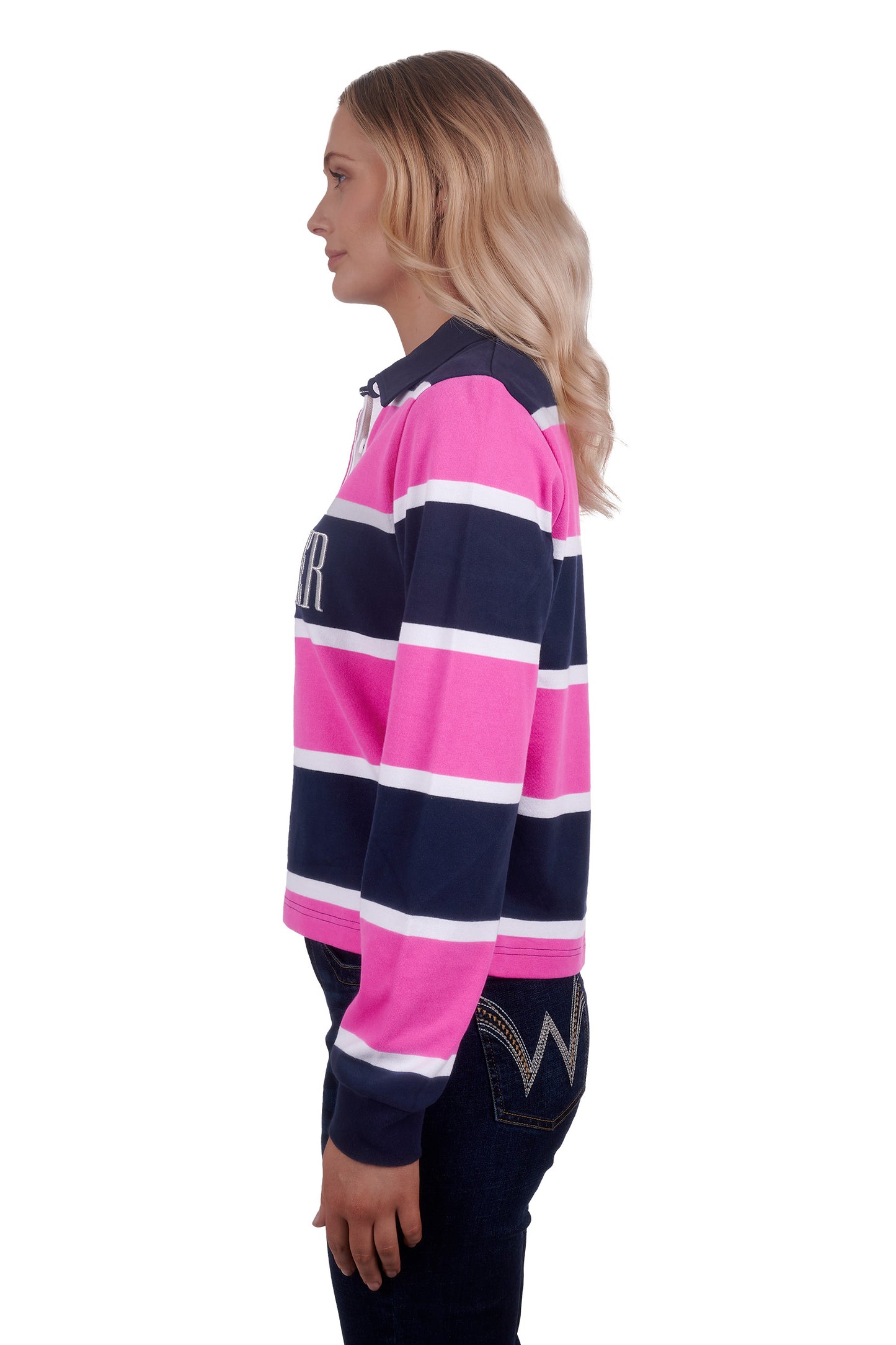 Wrangler Ladies Hattie Fashion Stripe Rugby - Navy/Pink - X4W2577074 - ON SALE